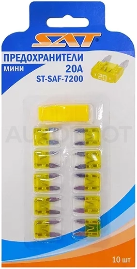 Предохранитель мини 20А (10 штук) - Артикул STSAF7200 - Производитель Sat - Фото, Отзывы, Цены
