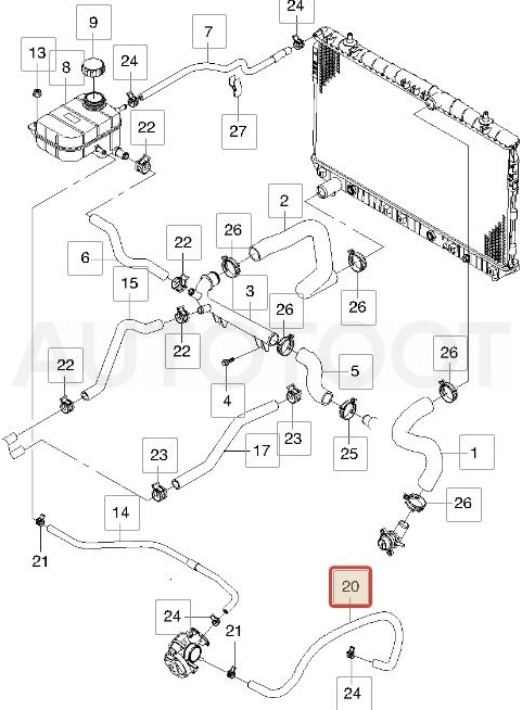 Патрубок подогрева дроссельной заслонки подводящий -96445820 General Motors для CHEVROLET LACETTI, DAEWOO GENTRA