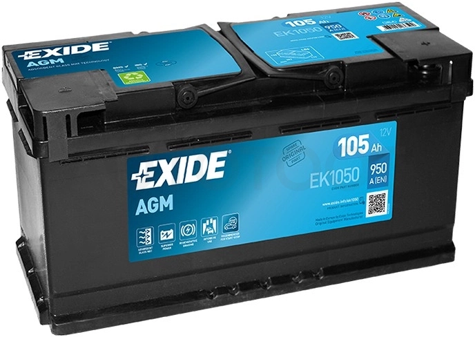 Аккумулятор EXIDE AGM 105Ah 950A обратная полярность(-+)
