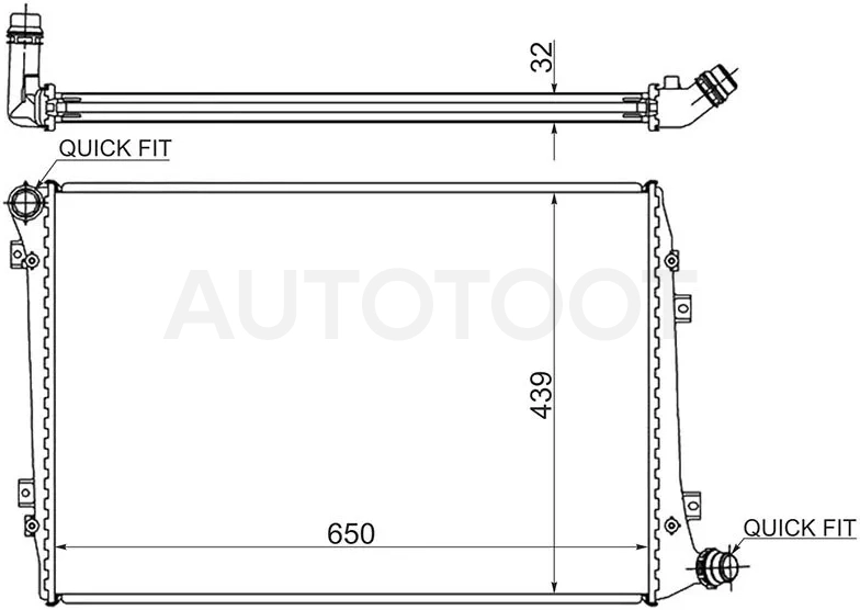Радиатор Audi A3 03-13 / Skoda Octavia 04-13 / Volkswagen Golf 03-09 / Jetta 05-10 / Passat 05-11 / Audi S3 08-12 / SEAT Altea 04-15 / Leon 05-12 / Skoda Superb 08-15 / Volkswagen Caddy 03-20 / Eos 06-15 / Golf Plus 04-14 / Touran 03-10