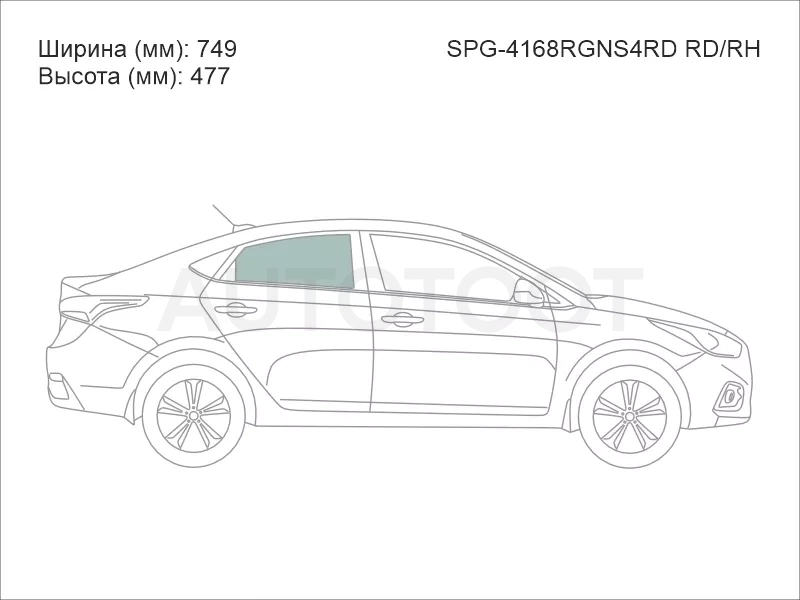 Стекло боковое опускное (Сзади/ Справа/ Цвет зеленый) Hyundai Solaris 17-22 / Accent 17