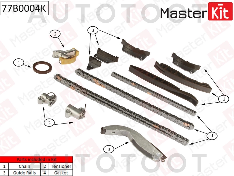 Ремкомплект цепи ГРМ 2, 4 G4CS -77B0004K MasterKit для HYUNDAI STAREX, HYUNDAI H1