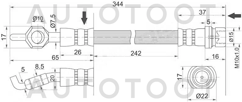 Шланг тормозной передний левый=правый 4WD -JBH0164 Just Drive для TOYOTA CHASER, TOYOTA CRESTA, TOYOTA CROWN, TOYOTA MARK 2