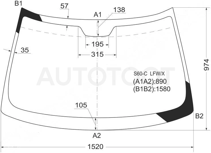 Стекло лобовое в клей -  для VOLVO S60, VOLVO V70