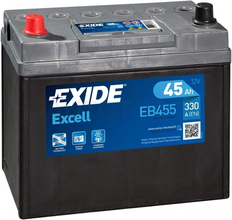 Аккумулятор EXIDE 45Ah 330A прямая полярность(+-)