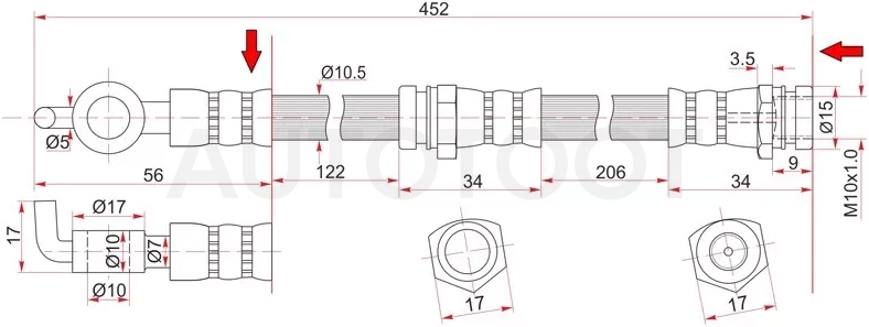 Шланг тормозной передний (Таиланд) MAZDA 323/626/ASTINA/CAPELLA/FAMILIA/MX-3/MX-6/PROTEGE 89-97 LH=R