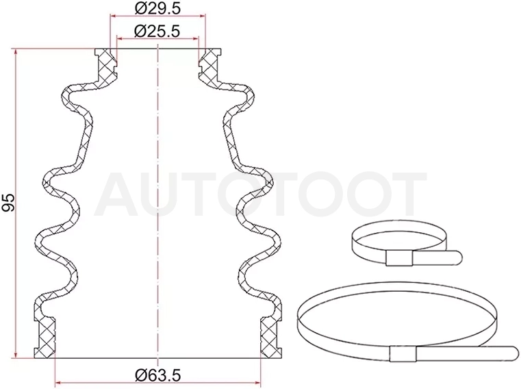 Пыльник шруса внутренний TOYOTA Harrier MCU10W, Kluger 1MZ-FE 3.0L (2 хомута. резина)