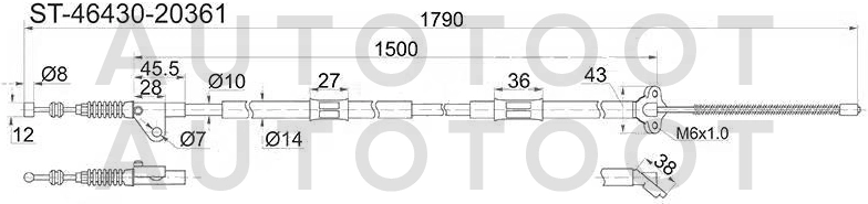 Трос ручника левый 2WD барабан тормоз -ST4643020361 Sat для TOYOTA CARINA, TOYOTA CORONA PREMIO, TOYOTA CALDINA