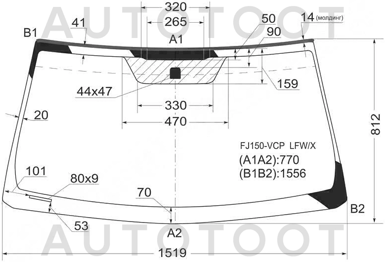 Стекло лобовое в клей -  для TOYOTA LAND CRUISER PRADO, LEXUS GX460