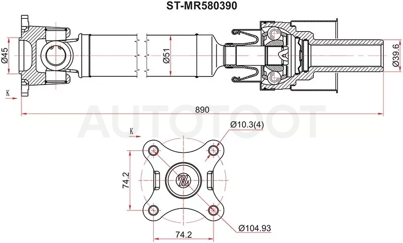 Вал карданный перед MITSUBISHI PAJERO V73/V83/V93 00-07 АКПП - Артикул STMR580390 - Производитель Sat - Фото, Отзывы, Цены