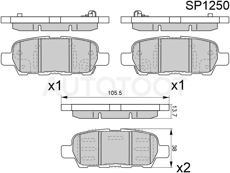 Колодки тормозные (Сзади) Infiniti FX35 02-08 / Nissan Juke 10-20 / Murano 02-16 / Pathfinder 12-21 / Qashqai 06-13 / Suzuki Grand Vitara 05-16 / Infiniti FX45 02-09 / G35 02-09 / QX60 14-16 / Nissan 350Z 02-09 / Cube 08-20 / Elgrand 02-10 / Maxima 03-08