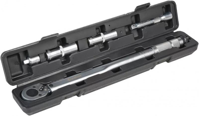 Ключ динамометрический 1/2" 40-210Нм, набор 5 пр. (головки19,21,удл125мм,адапт3/8), кейс