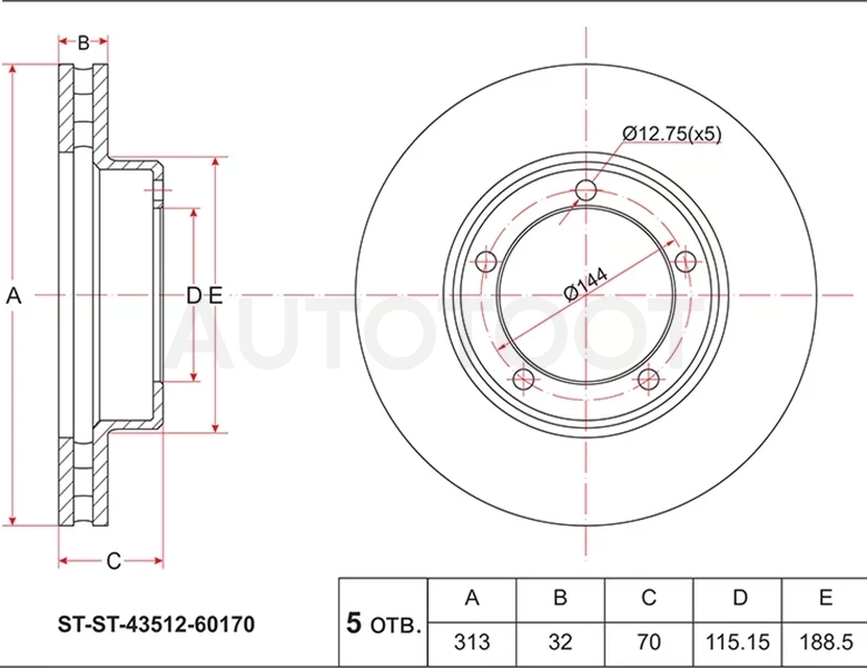 Диск тормозной (Спереди) Toyota Land Cruiser (J100) 98-07 / Lexus LX 98-07 / Toyota Land Cruiser Cygnus 98-07