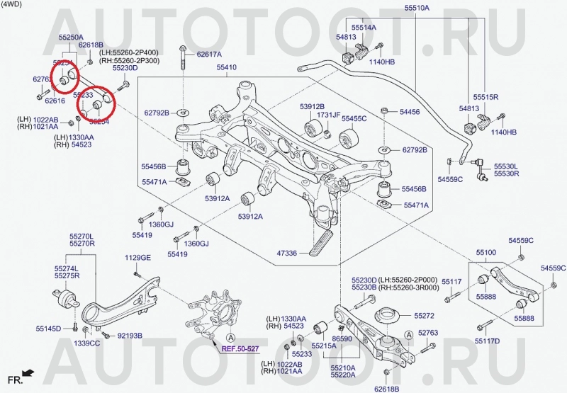 Сайлентблок заднего нижнего поперечного рычага 2wd/4wd -ST552532S100 Sat для KIA SPORTAGE, HYUNDAI IX35, KIA SORENTO
