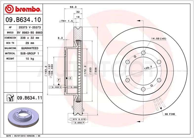 Диск тормозной (Спереди) Toyota Land Cruiser Prado (J150) 09-24 / Lexus GX 09-23 / Toyota 4Runner 09-24