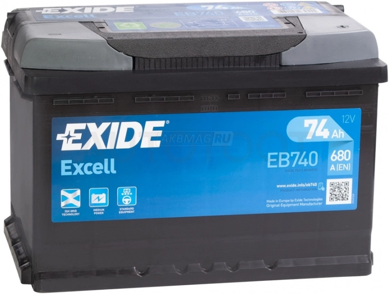 Аккумулятор EXIDE 74Ah 680A обратная полярность(-+)