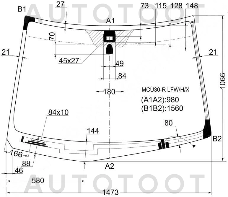 Стекло лобовое с обогревом щеток в клей -  для TOYOTA HARRIER, LEXUS RX300, LEXUS RX330, LEXUS RX350, LEXUS RX400