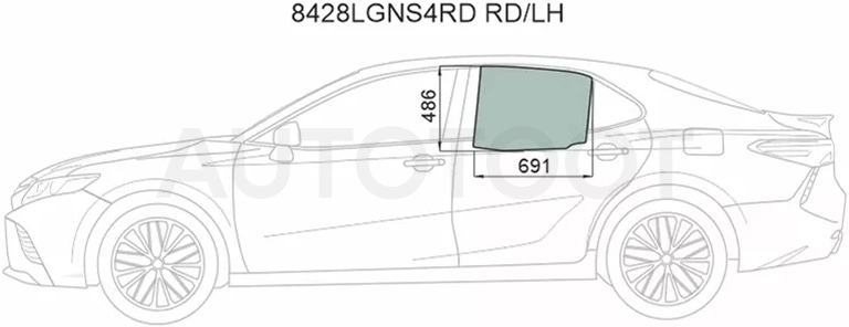 Стекло боковое опускное (Сзади/ Слева/ Цвет зеленый/ Крепления) Toyota Camry (XV70) 17-21 / Camry UAE/USA 17-20