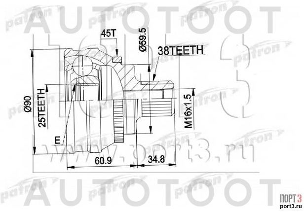 Шрус наружный -PCV1121 Patron для AUDI 100
