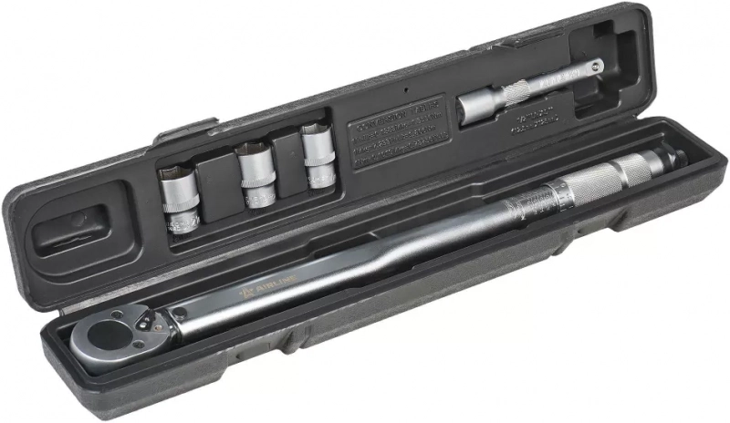 Ключ динамометрический 1/2" 40-210Нм, набор 5 пр. (головки 17,19,21 удл.125 мм), кейс