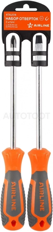 Набор отвёрток 2 пр. (SL8x150mm, PH3x150mm), пласт.подвес - Артикул ATAU014 - Производитель Airline - Фото, Отзывы, Цены