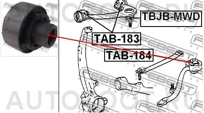 Сайлентблок переднего продольного рычага вертикальный 4WD -TAB184 Febest для TOYOTA MARK 2, TOYOTA CHASER
