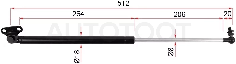 Амортизатор крышки багажника Toyota Land Cruiser (J100) 98-07 / Lexus LX 98-07 / Toyota Land Cruiser Cygnus 98-07 (Слева)