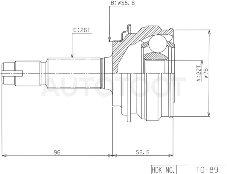 Шрус Toyota Ractis 05-10 / Vitz 05-20 / Belta 05-12 / Yaris 05-17 - Артикул TO89 - Производитель Hdk - Фото, Отзывы, Цены