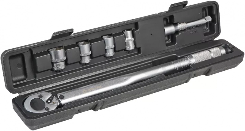 Ключ динамометрический 1/2" 40-210Нм, набор 6 пр. (головки 14,17,19,24 удл.125 мм), кейс