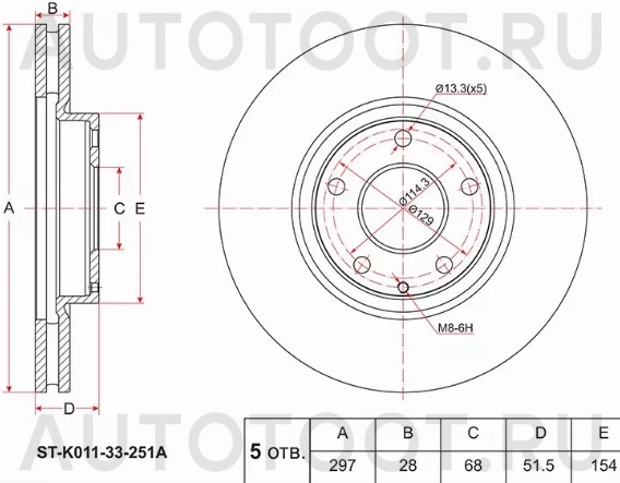 Диск тормозной (Перед) Mazda 6 12- / CX-5 11-21 - Артикул STK01133251A - Производитель Sat - Фото, Отзывы, Цены