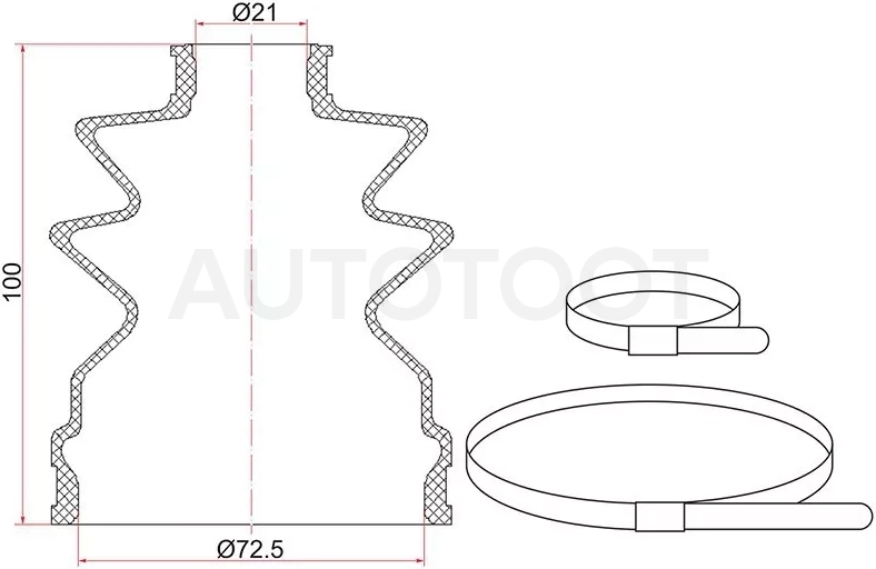 Пыльник шруса наружный HONDA CR-V 11-/внутр NISSAN ALMERA N16 00-02/SUNNY 98-04 (2 хомута. резина)