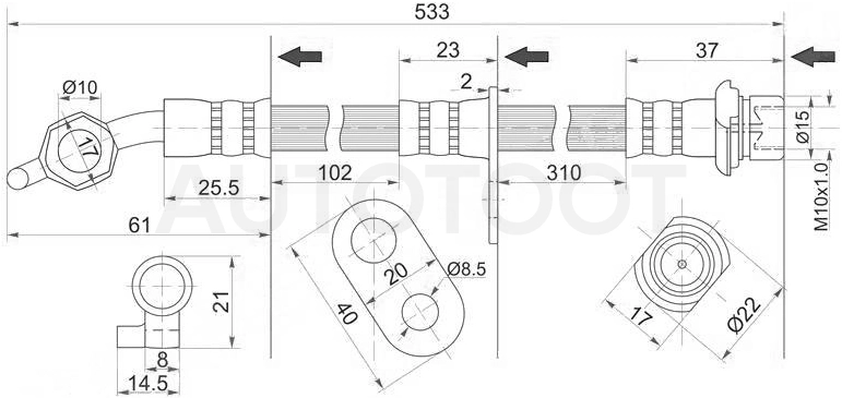 Шланг тормозной задний левый -ST9094702706 Sat для TOYOTA VISTA