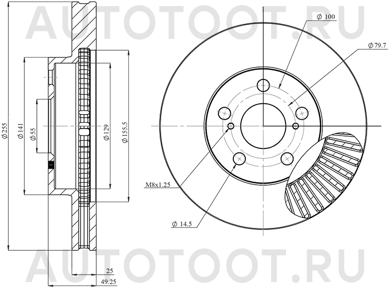 Диск тормозной (Спереди) Toyota Allion (T240) 01-07 / Caldina 92-02 - Артикул HSDB0176 - Производитель Hosu - Фото, Отзывы, Цены