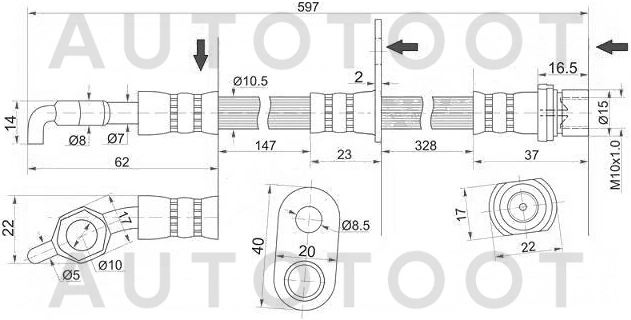 Шланг тормозной задний правый -ST9094702F60 Sat для TOYOTA CAMRY, LEXUS ES300, LEXUS ES350