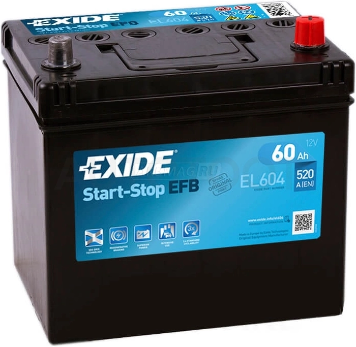 Аккумулятор EXIDE 60Ah 520A обратная полярность(-+)