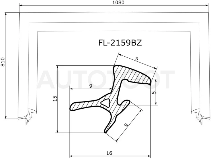 Молдинг лобового стекла (П-образный) Toyota Vitz 99-10 / Echo 99-05 / Platz 99-05 / Yaris 99-05