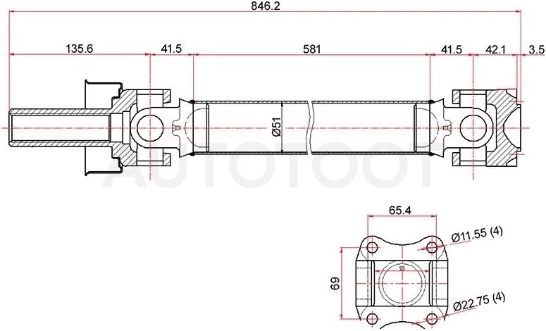 Вал карданный перед MITSUBISHI PAJERO II V23/V24 81-97 - Артикул ST1230003 - Производитель Sat - Фото, Отзывы, Цены