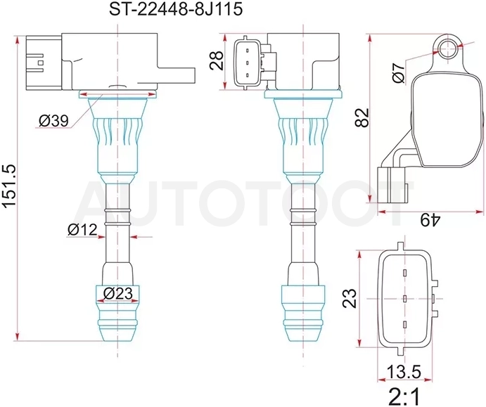 Катушка зажигания NISSAN VQ23DE/VQ25DE/VQ35DE/VQ40DE/VG33E 02-/J31/Z50/R50/R51M/E50/E51/U30