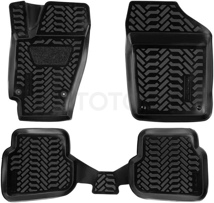 Ковры для VW Polo SD (10-), 4 шт., (крепеж),выс. борт, 3D с подпятником, ТЭП, черн.