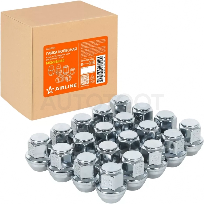Гайка колесная M12x1,5x31,5, конус, кл.19, закрытая, хром для а/м Ford
