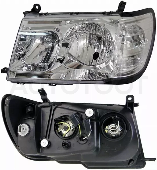 Фара Toyota Land Cruiser (J100) 98-02 (Слева/ Галоген/ Ручная регулировка/ цельная хрусталь. до рейсталинга!)