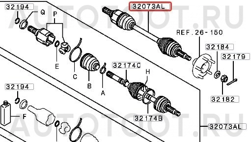 Вал приводной левый (27-28 шлицев) -  для MITSUBISHI LANCER, MITSUBISHI ASX, MITSUBISHI OUTLANDER