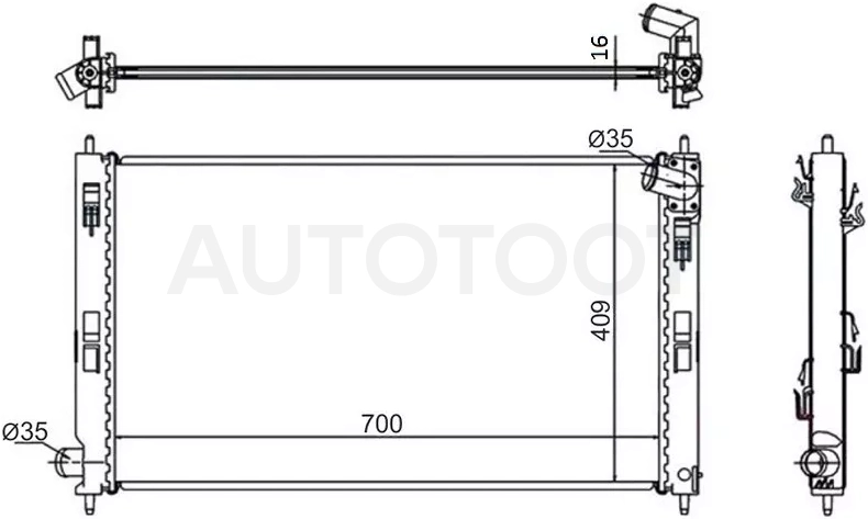 Радиатор Mitsubishi ASX 10- / Lancer 07-17 / Outlander 05-24 / Citroen C4 Aircross 12-16 / C-Crosser 07-12 / Mitsubishi Delica D:5 07- / Galant Fortis 07-15 / Lancer Evolution 07-17 / RVR 10-19 / Peugeot 4007 07-14 / 4008 12-15