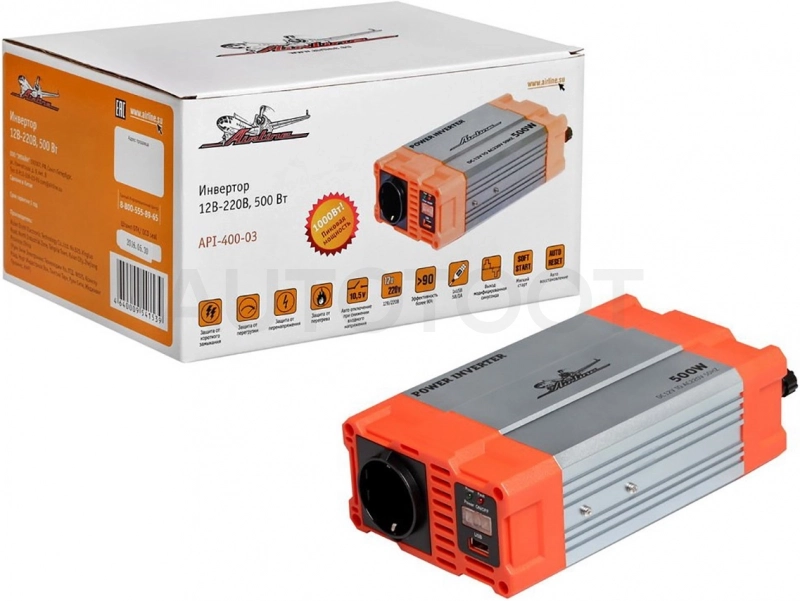 Преобразователь напряжения (инвертор) 12/220V 500W AIRLINE