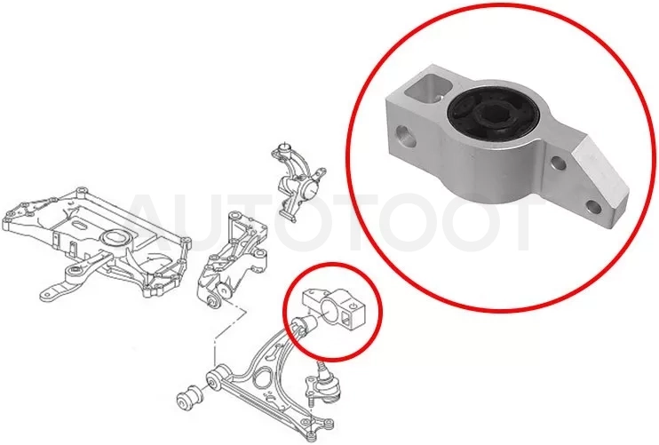 Сайлентблок рычага Audi A3 03-13 / Skoda Octavia 04-13 (Сзади/ Справа)