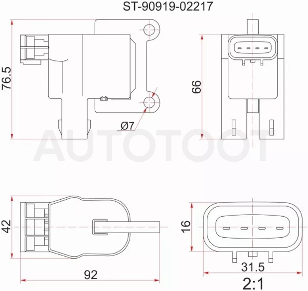Катушка зажигания TOYOTA 3S/5S-FE (№1) 96- ST19#/ST21#/ST20#/SV4#/SV55/SXV2#/SXM1#/SXN1#/SXU1#/SXA1#