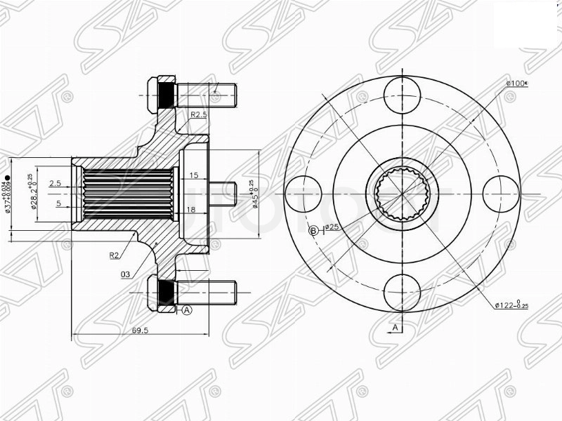 Ступица передняя 4 шпильки -4215152SX Stellox для NISSAN NOTE
