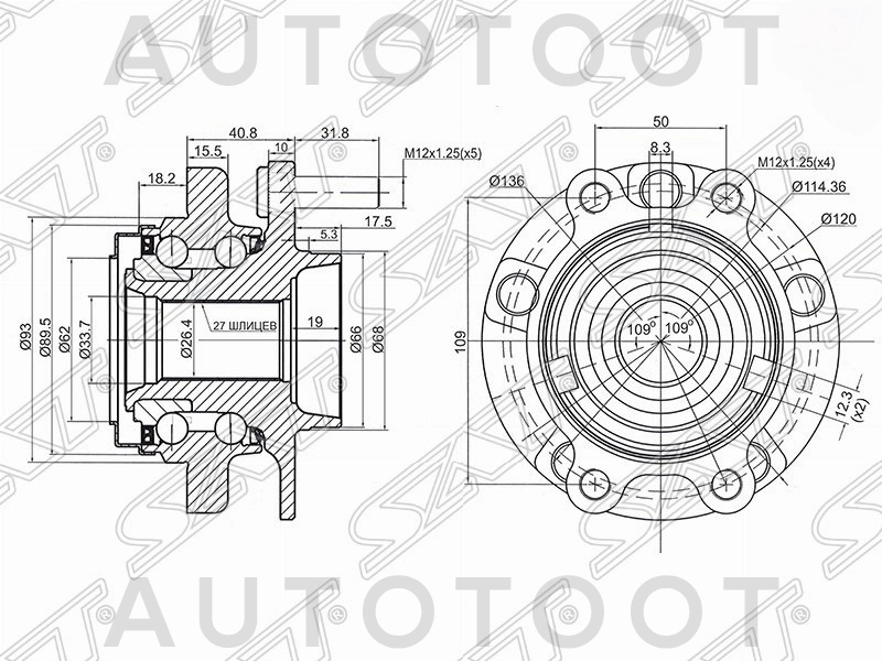 Ступица передняя 4wd -JEH0153 Just Drive для INFINITI G35, INFINITI FX35/45, NISSAN SKYLINE