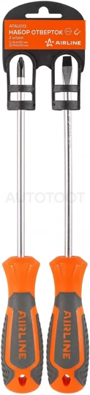 Набор отвёрток 2 пр. (SL6x150mm, PH2x150mm), пласт.подвес - Артикул ATAU013 - Производитель Airline - Фото, Отзывы, Цены