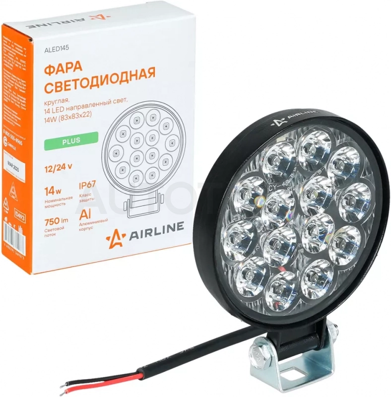 Фара светодиод. круглая, 14LED, направленный свет, 14Вт, 83х83х22мм, 12/24В, PLUS - Артикул ALED145 - Производитель Airline - Фото, Отзывы, Цены